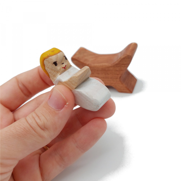 Shaped Wooden Baby with Crib in Hand - by Good Shepherd Toys