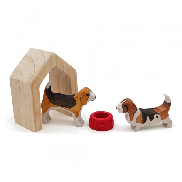 Beagle and Basset with Kennel and Food Bowl - by Good Shepherd Toys
