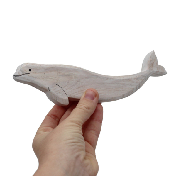 Beluga Whale Wooden Figure in hand - by Good Shepherd Toys