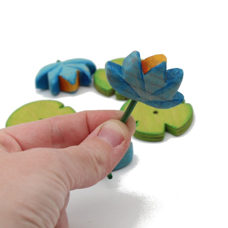 Blue Lotus Flower Trio Wooden Plant in Hand - by Good Shepherd Toys