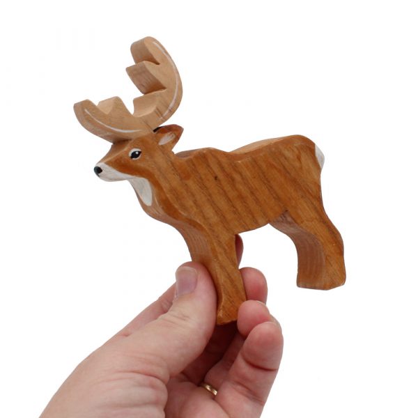 Deer Buck Wooden Figure in Hand