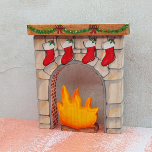 Wooden Christmas Fireplace with Stockings