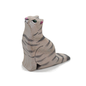 Grey Cat Looking Up Wooden Figure - by Good Shepherd Toys