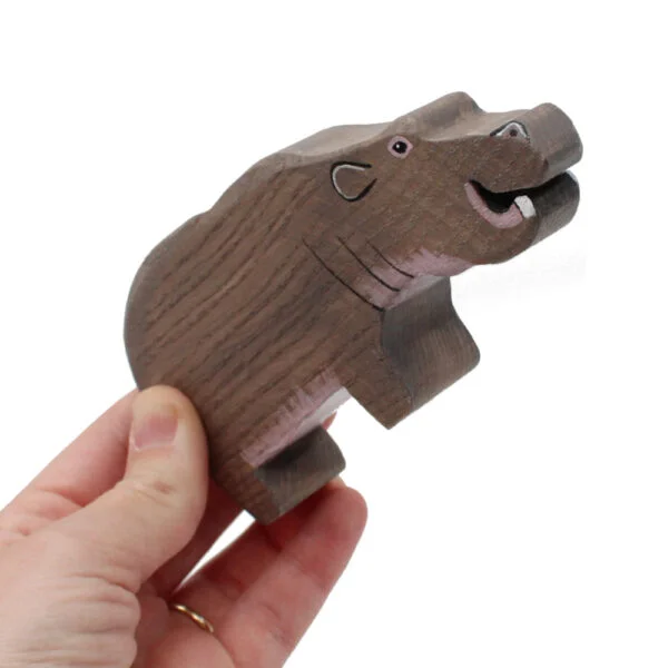 Hippo Open Mouth Wooden Figure in Hand by Good Shepherd Toys