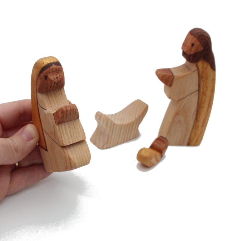 Holy Family Golden Wooden Figures in Hand - by Good Shepherd Toys