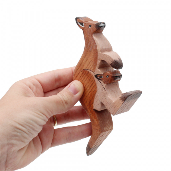 Kangaroo Female with Joey Wooden Figure in Hand - by Good Shepherd Toys
