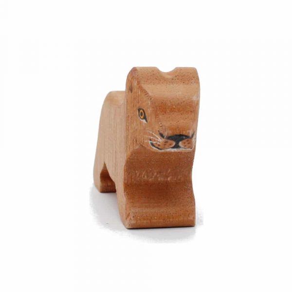 Lion Cub Playing Wooden Figure Front View