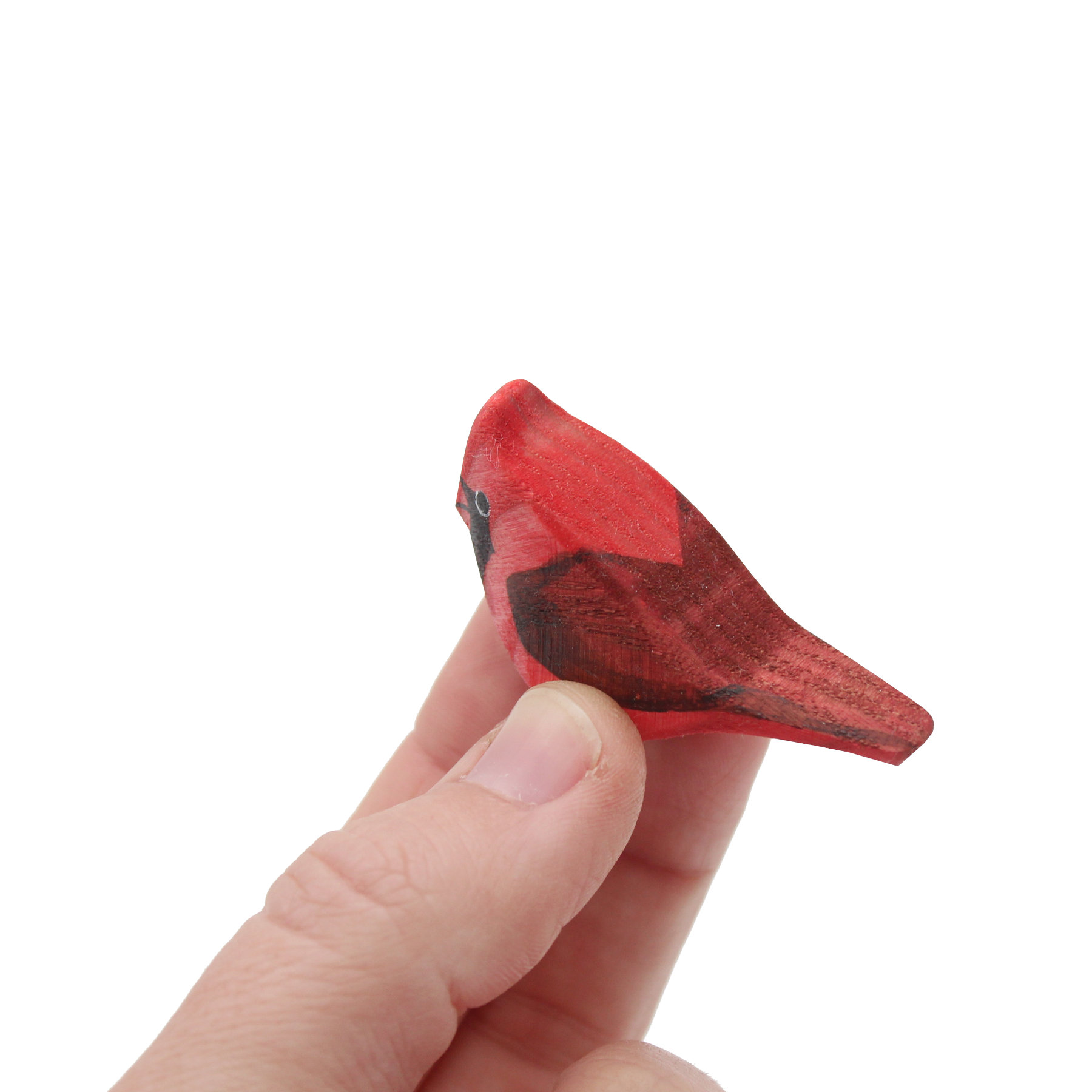 Miniature Wooden Bird Cardinal Male in Hand - by Good Shepherd Toys