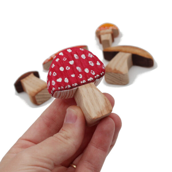 Mushrooms Set in hand Wooden Figures - by Good Shepherd Toys