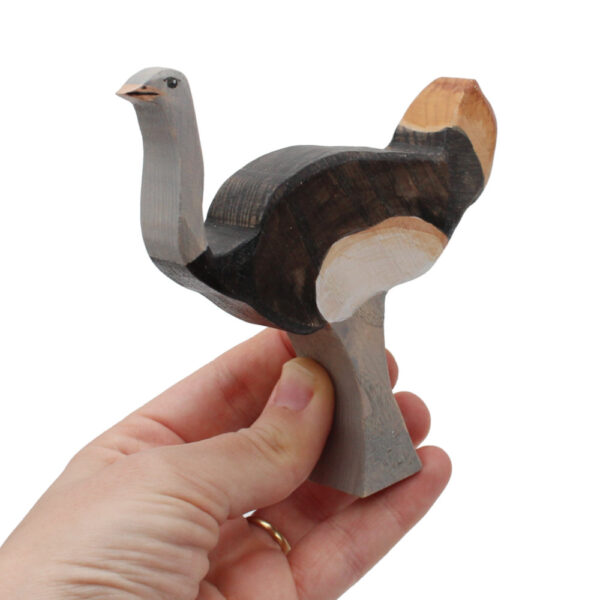 Ostrich Male Wooden Bird Figure in hand by Good Shepherd Toys