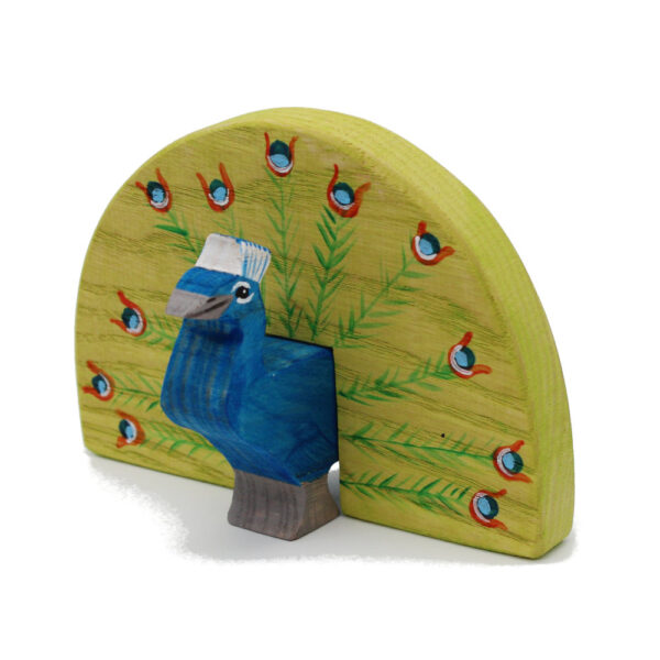 Peacock Male Feathers Spread Wooden Bird by Good Shepherd Toys