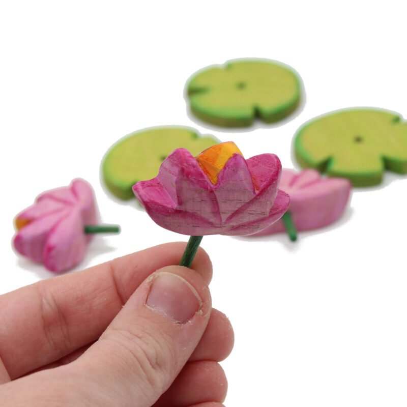 Pink Lotus Flower Trio Wooden Plant in Hand - by Good Shepherd Toys