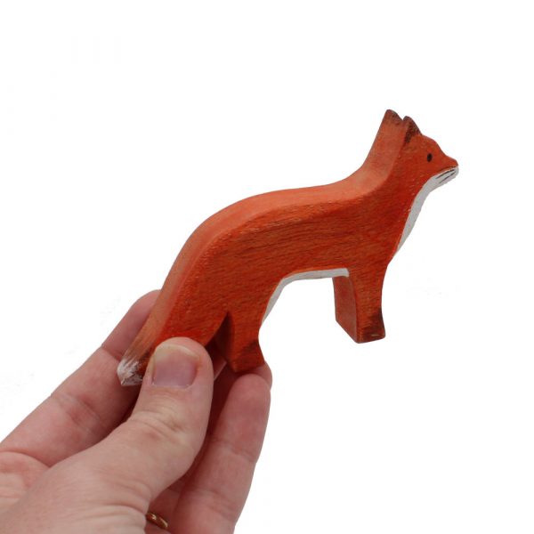 Red Fox Standing In Hand Wooden Figure