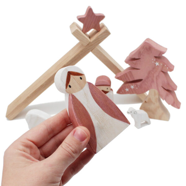 Wooden Nativity Set in Rose Gold In Hand by Good Shepherd Toys