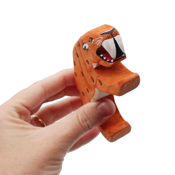 Sabre Tooth Cat Wooden Figure in Hand - by Good Shepherd Toys