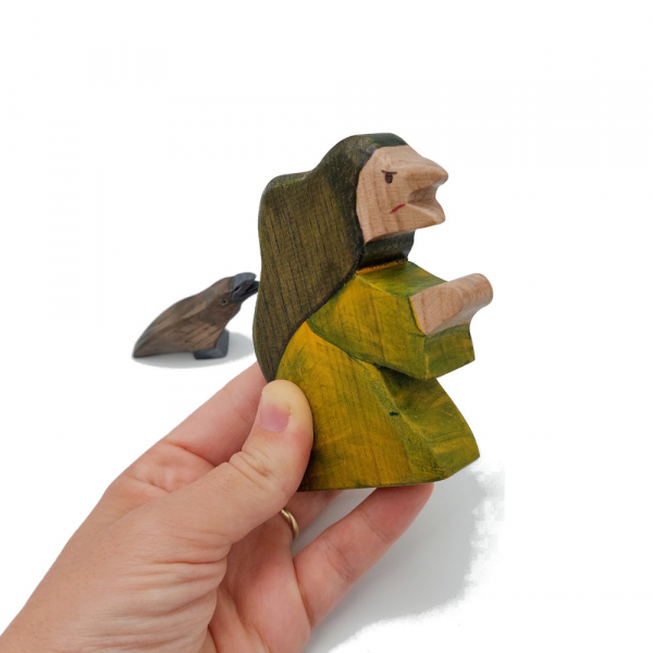 Shaped Wooden Witch with Raven in Hand - by Good Shepherd Toys