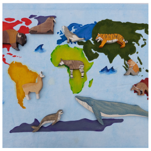 Fabric World Map with Wooden Animals - by Feltessa and Good Shepherd Toys