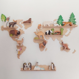 Wooden World Map with Animals - Animals and Scenery by Good Shepherd Toys